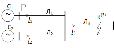 Схема сети для анализа токораспределения при коротком замыкании